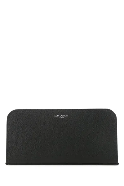 Saint Laurent Black Leather Wallet In Nero