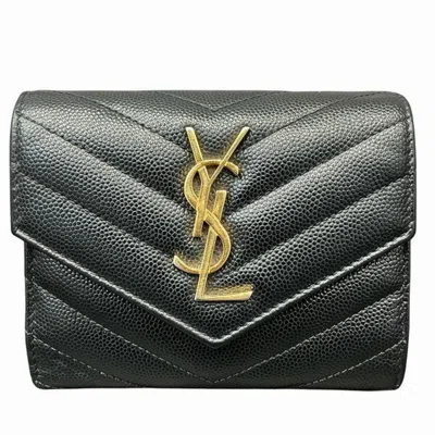 Pre-owned Saint Laurent Black Leather Wallet (tri-fold) ()