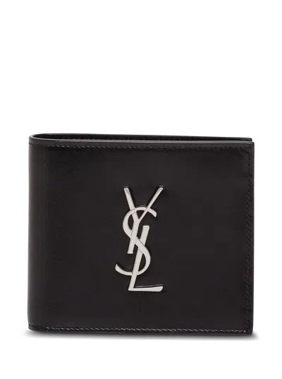 Saint Laurent Black Leather Wallet With Logo