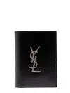 Saint Laurent Black Leather Wallet With Ysl Metal Logo Man In Multicolor