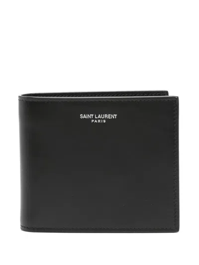 Saint Laurent Black Leather Wallets In Blue