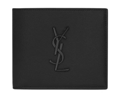 Saint Laurent Black Leather Wallets In Gold