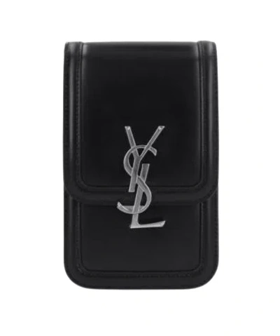 Saint Laurent Black Leather Wallets In White