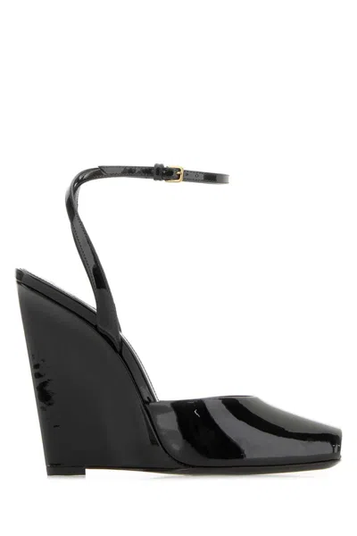 SAINT LAURENT BLACK LEATHER WEDGE HEELS
