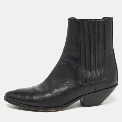 Pre-owned Saint Laurent Black Leather West Chelsea Boots Size 36