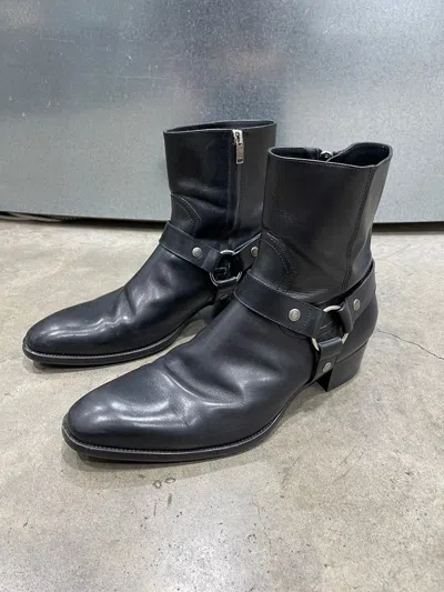 Pre-owned Saint Laurent Black Leather Wyatt Boots