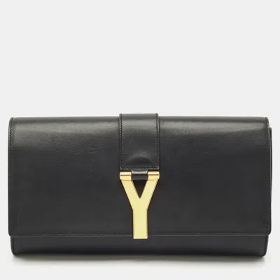Pre-owned Saint Laurent Black Leather Y Ligne Clutch