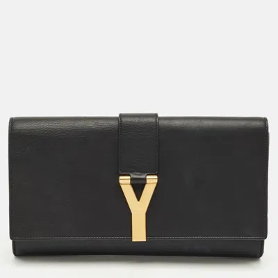 Pre-owned Saint Laurent Black Leather Y-ligne Clutch