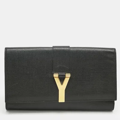 Pre-owned Saint Laurent Black Leather Y-ligne Clutch