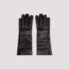 Saint Laurent Black Leather Cassandre Gloves In Black