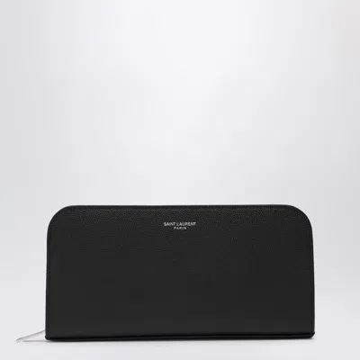Saint Laurent Black Leather Zip Around Wallet
