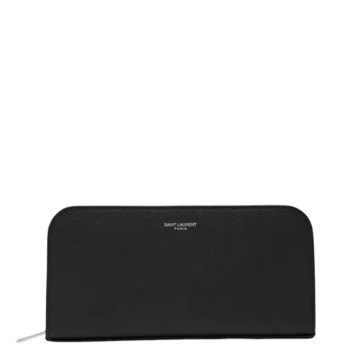 Saint Laurent Black Leather Zip Around Wallet