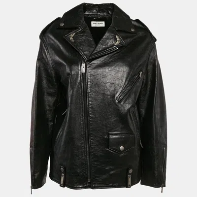 Pre-owned Saint Laurent Black Leather Zip-up Jacket S