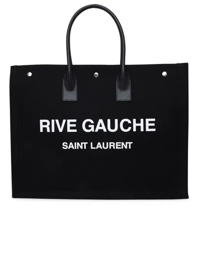 Saint Laurent Black Linen Blend Rive Gauche Tote Bag