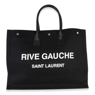 Pre-owned Saint Laurent Black Linen Calfskin Rive Gauche Tote