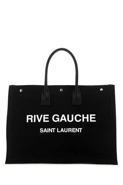 Saint Laurent Black Linen Canvas Tote Handbag For Women
