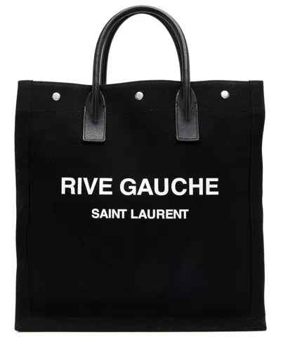 Saint Laurent Black Linen Rive Gauche N/s Tote (authentic Pre-loved)