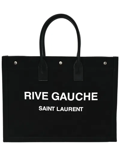 Pre-owned Saint Laurent Black Linen Rive Gauche Tote (authentic Pre-loved)