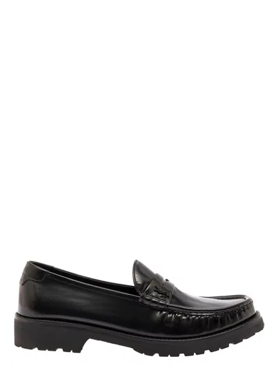 Saint Laurent Black Loafers With Platform And Ysl Logo In Leather Man