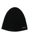 Saint Laurent Black Beanie With Logo Patch In Cashmere Man In Black