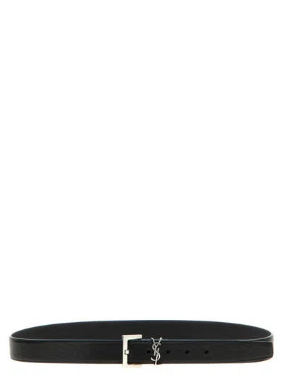 Saint Laurent Black Logo Buckle Belt