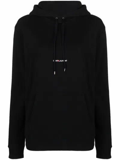 SAINT LAURENT BLACK LOGO COTTON HOODIE