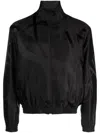 Saint Laurent Logo-print Tonal Silk Jacket In Black