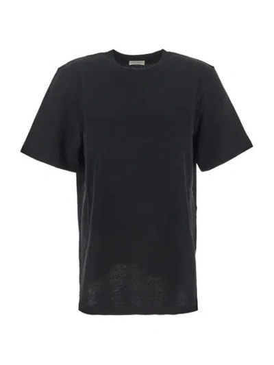 Saint Laurent Black Logo Embroidered Organic Cotton T-shirt