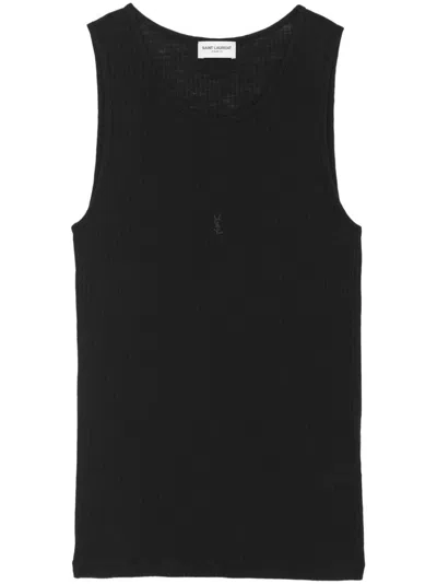 Saint Laurent Black Logo Embroidered Wool Tank Top For Women