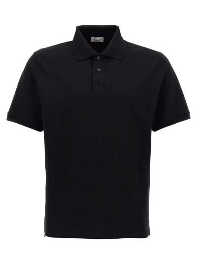 SAINT LAURENT BLACK LOGO EMBROIDERY POLO SHIRT