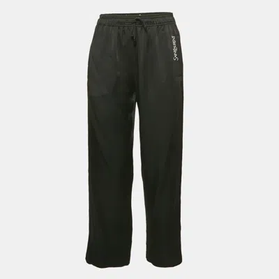 Pre-owned Saint Laurent Black Logo Embroidery Satin Contrast Trimmed Joggers S