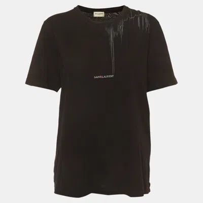 Pre-owned Saint Laurent Black Logo Graphic Jersey T-shirt S