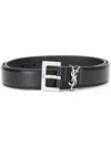 Saint Laurent Women Cassandre Leather Belt In Black