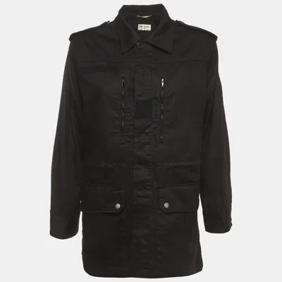 Pre-owned Saint Laurent Black Logo Patch Gabardine Military Jacket M