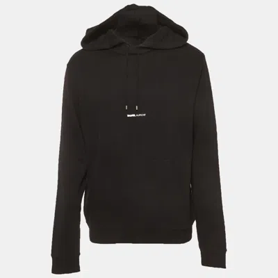 Pre-owned Saint Laurent Black Logo Print Cotton Jersey Hoodie L