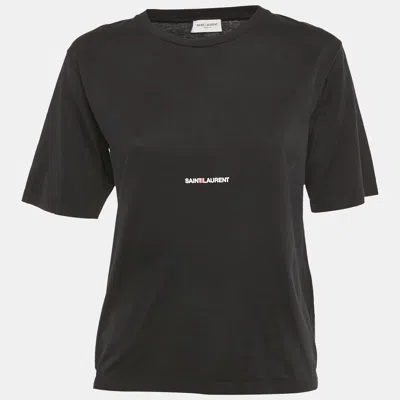 Pre-owned Saint Laurent Black Logo Print Jersey Crew Neck T-shirt Xs