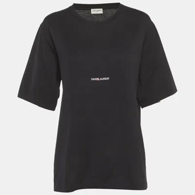 Pre-owned Saint Laurent Black Logo Print Jersey T-shirt L