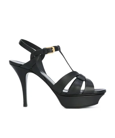 Saint Laurent Tribute Platform Sandals In Smooth Leather Shoes In Black