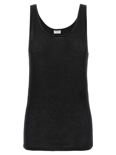 SAINT LAURENT BLACK LOGO TANK TOP