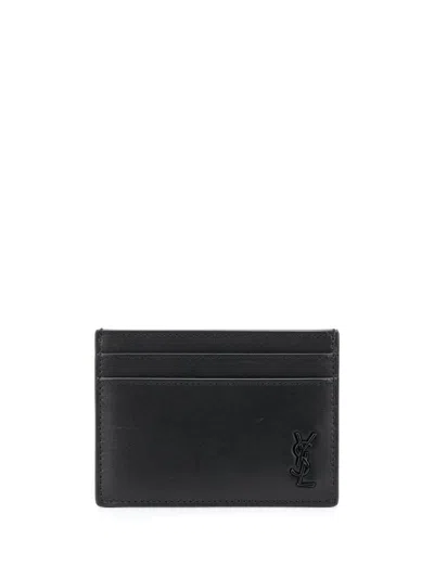 SAINT LAURENT BLACK LOGOED CARD HOLDER