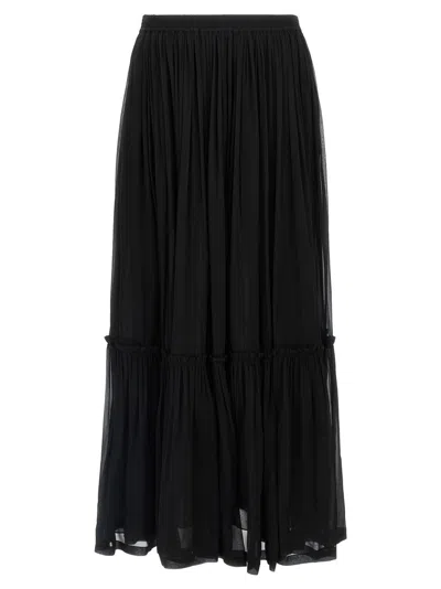 Saint Laurent Long Skirt With Elastic Waistband And Pleated Design In Black