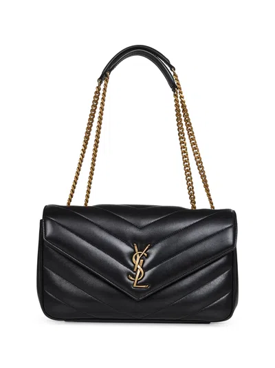 SAINT LAURENT BLACK LOULOU MEDIUM SHOULDER BAG