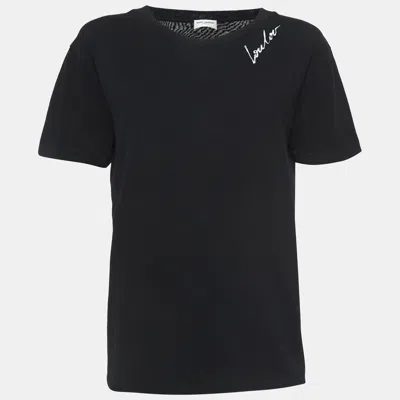 Pre-owned Saint Laurent Black Loulou Print Cotton T-shirt S