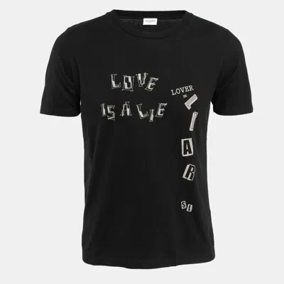 Pre-owned Saint Laurent Black Lover Lier Print Cotton Jersey T-shirt Xs