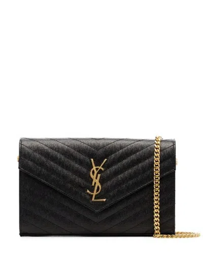 Saint Laurent Black Matelasse Calfskin Cassandre Pouch Handbag For Women