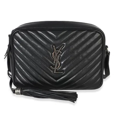 Pre-owned Saint Laurent Black Matelasse Calfskin Lou Camera Bag