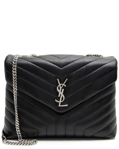 Saint Laurent Black Matelasse Calfskin Monogram Loulou Chain Medium Shoulder Bag (authentic Pre-love