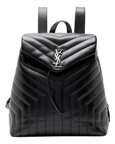 Pre-owned Saint Laurent Black Matelasse Calfskin Monogram Loulou Medium Backpack  (authentic Pre-loved)