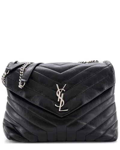 Pre-owned Saint Laurent Black Matelasse Chevron Leather Loulou Shoulder Bag Medium  (authentic Pre-loved)