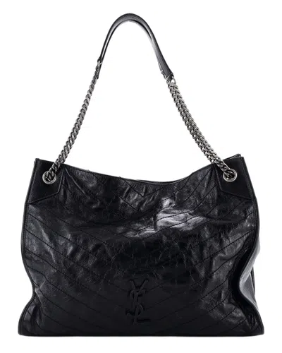 Pre-owned Saint Laurent Black Matelasse Chevron Leather Niki Shopping Tote Large  (authentic Pre-loved)